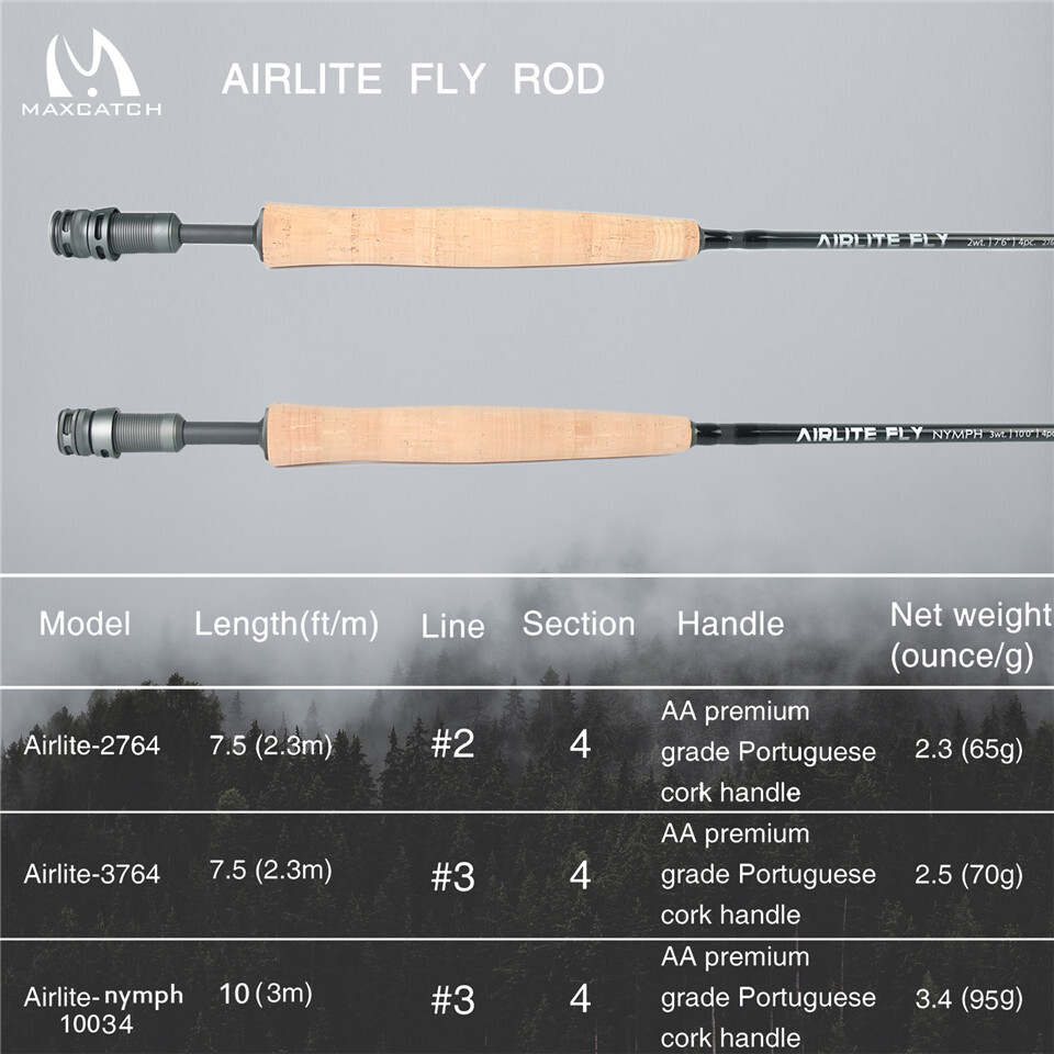 Maxcatch AIRLITE 2/3WT 7’6” Lightweight Fly Fishing Rod IM10 Carbon Fiber