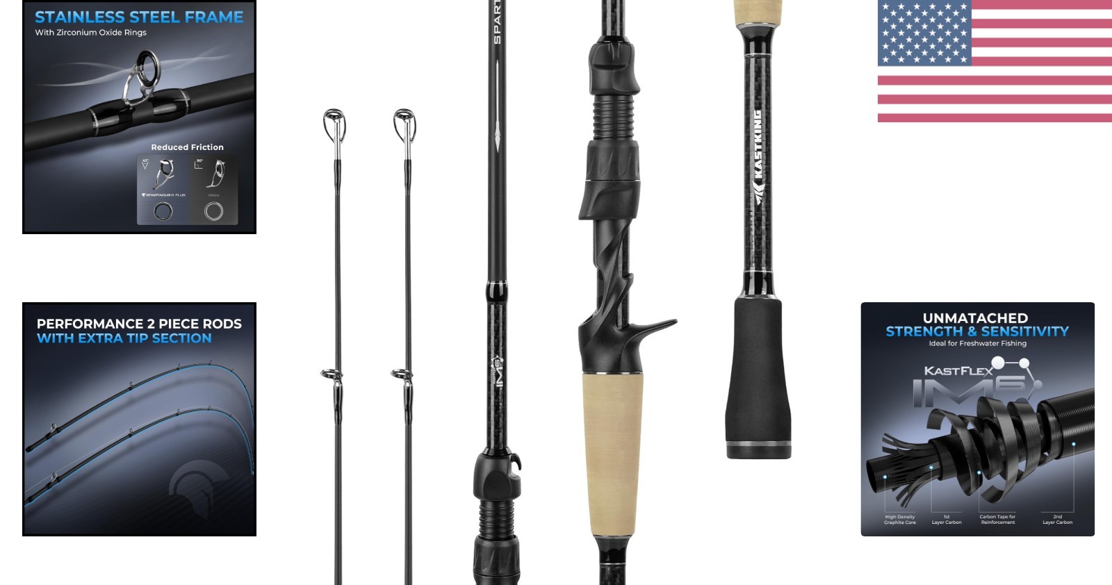 Spartacus II Plus Twin-Tip Spinning & Casting Rods, IM6 Graphite Blanks, Stai…