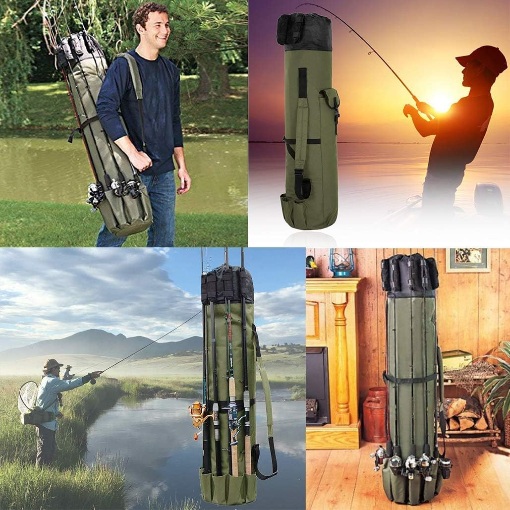 Durable Canvas Fishing Rod & Reel Organizer Bag Travel Carry Case Bag- Holds 5 P