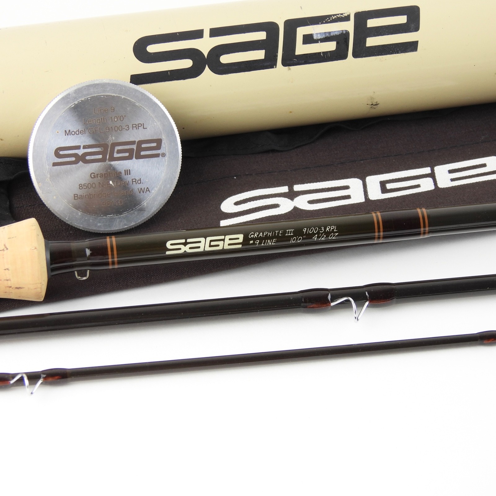 Sage Graphite III 9100-3RPL Fly Fishing Rod. 10’. 9wt. W/ Tube & Sock.