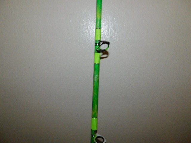 CUSTOM CONVENTIONAL ROD LIME GREEN PEARL MARBLE 25-50 LB TURBOS 7′ NEW