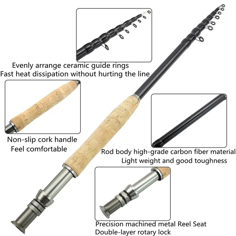 2.1M3.0M Metal Wheel Base Telescopic Fly Fishing Rod Portable Carbon Fast Action