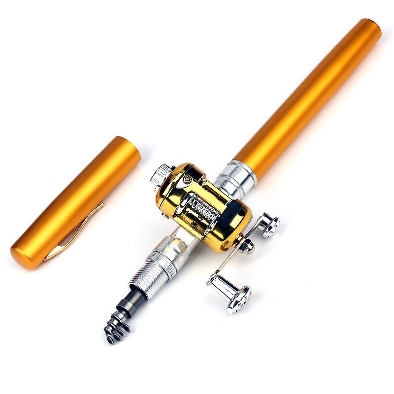 Mini Portable Pocket Fish Pen Shape Aluminum Alloy Fishing Rod Pole Reel NEW