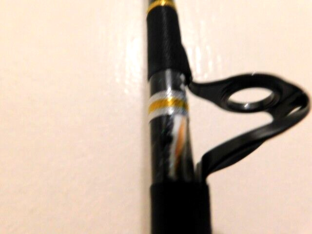 CUSTOM CONVENTIONAL BOAT ROD 8′ BLACK SILVER GOLD MARBLE 25-50 LB TURBOS NEW