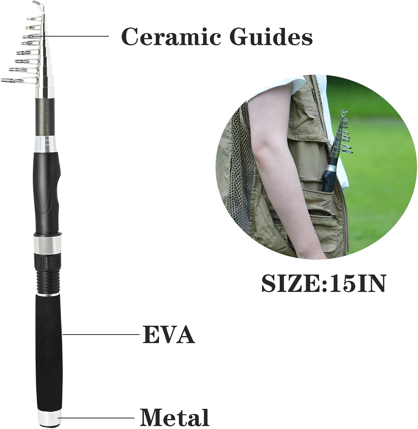 Fishing Pole Combo, 6.9Ft 2Pcs Telescopic Rods Set, Collapsible Carbon Fiber Fis