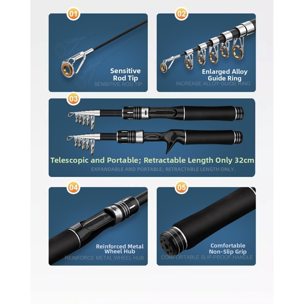 Carbon Fiber Telescopic Rod 32cm Collapsed 1.6m 1.8m 2.1m 2.4m Angling Tool