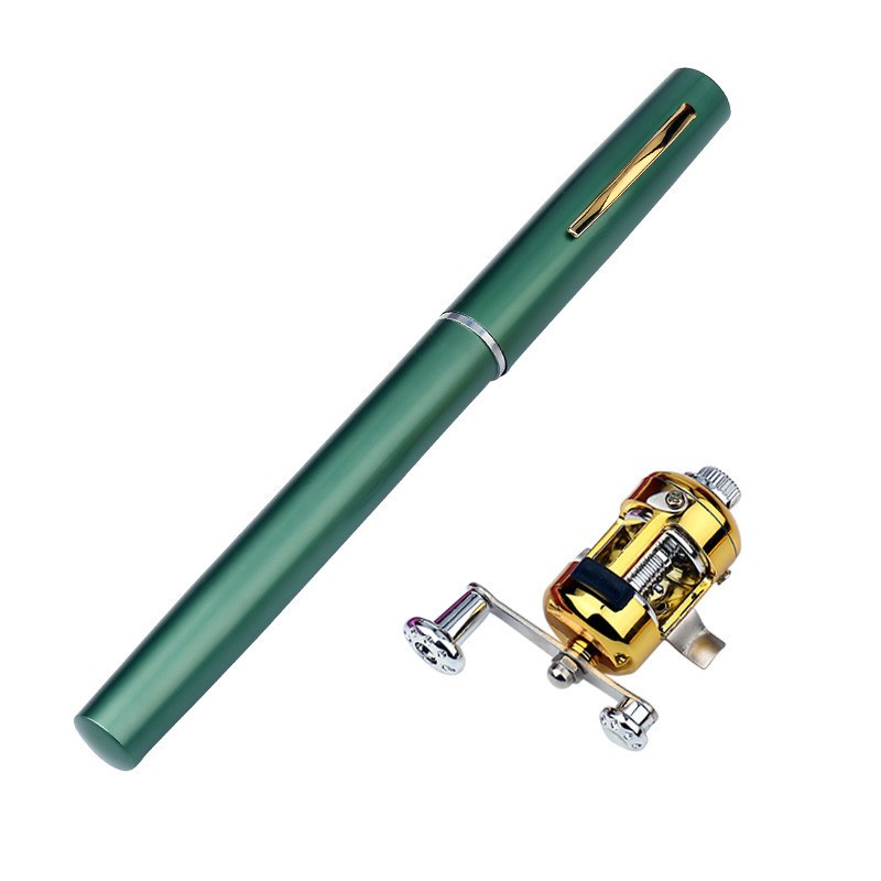 Mini Portable Pocket Fish Pen Shape Aluminum Alloy Fishing Rod Pole Reel NEW
