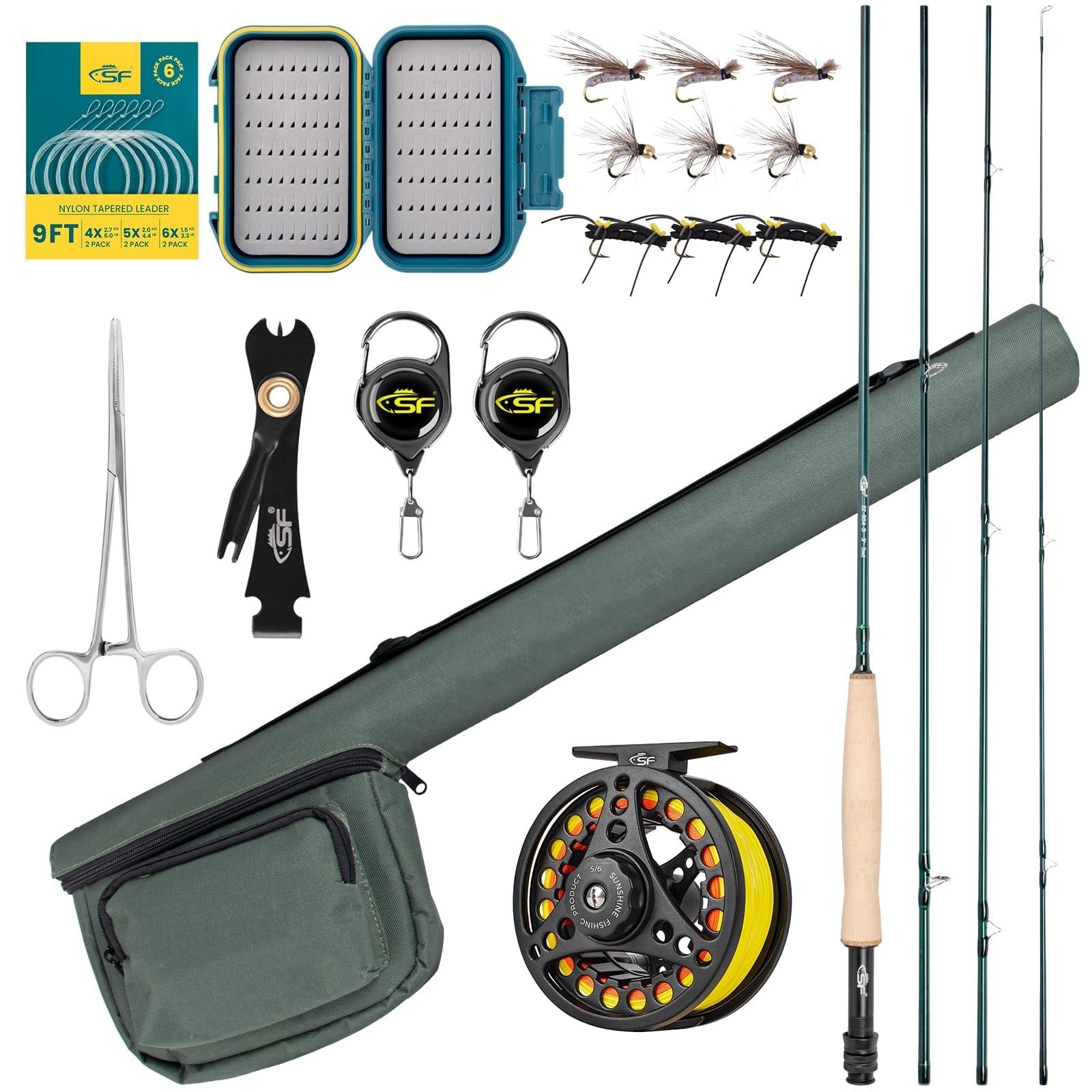 SF Fly Fishing Rod Combo Starter Kit Semi Gloss Green Jade Finish 24T Carbon …