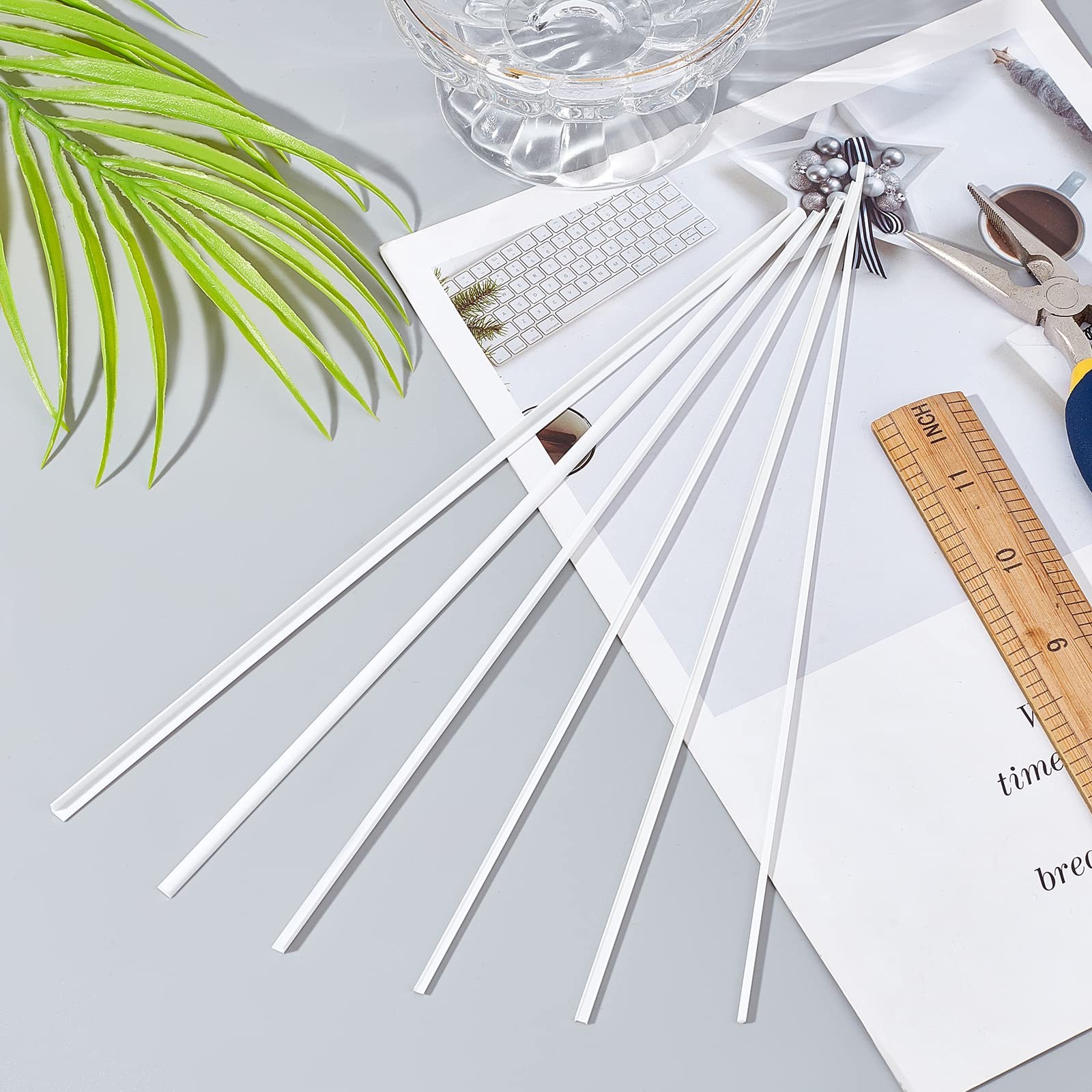 40 PCS White ABS Plastic Rods, 6 Styles, L-Shaped, I-Shaped, Half-Round Tube