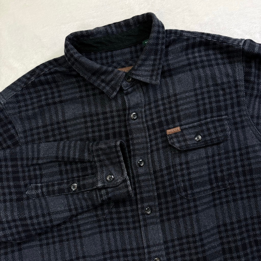 Men’s Orvis Heavyweight Black Gray Plaid Casual Button Down Shirt XL