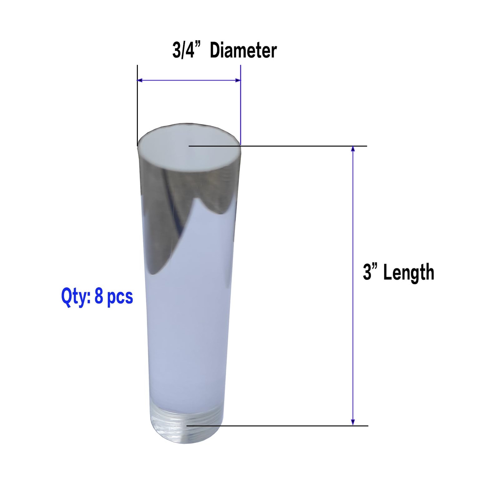 8 PCS 3/4 Inch OD x 3 Inch Long Clear Acrylic Plexiglass Plastic Dowels Rod