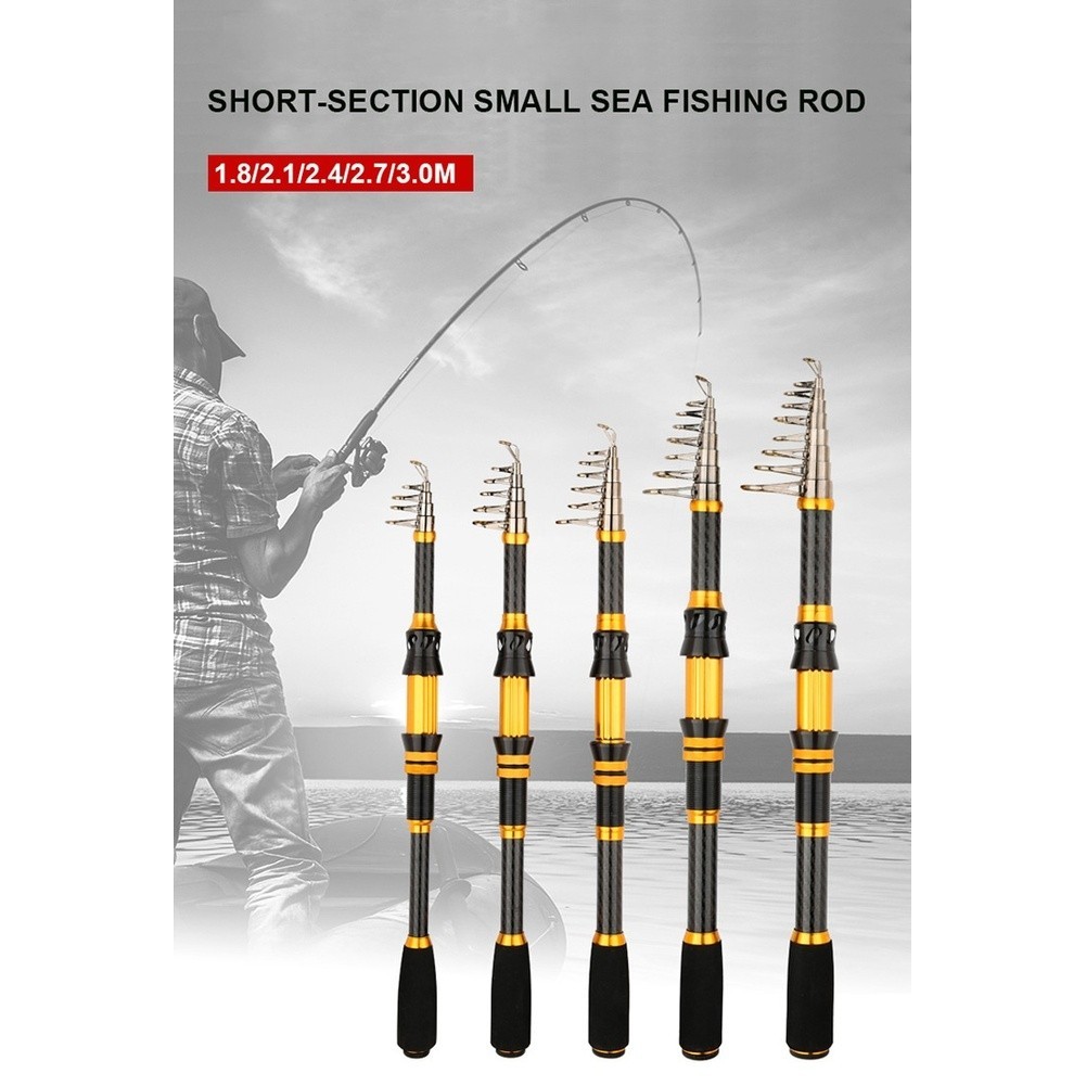 Black Gold Carbon Telescopic Sea Fishing Rod Hard Action Casting Pole 1.8M 2.1M