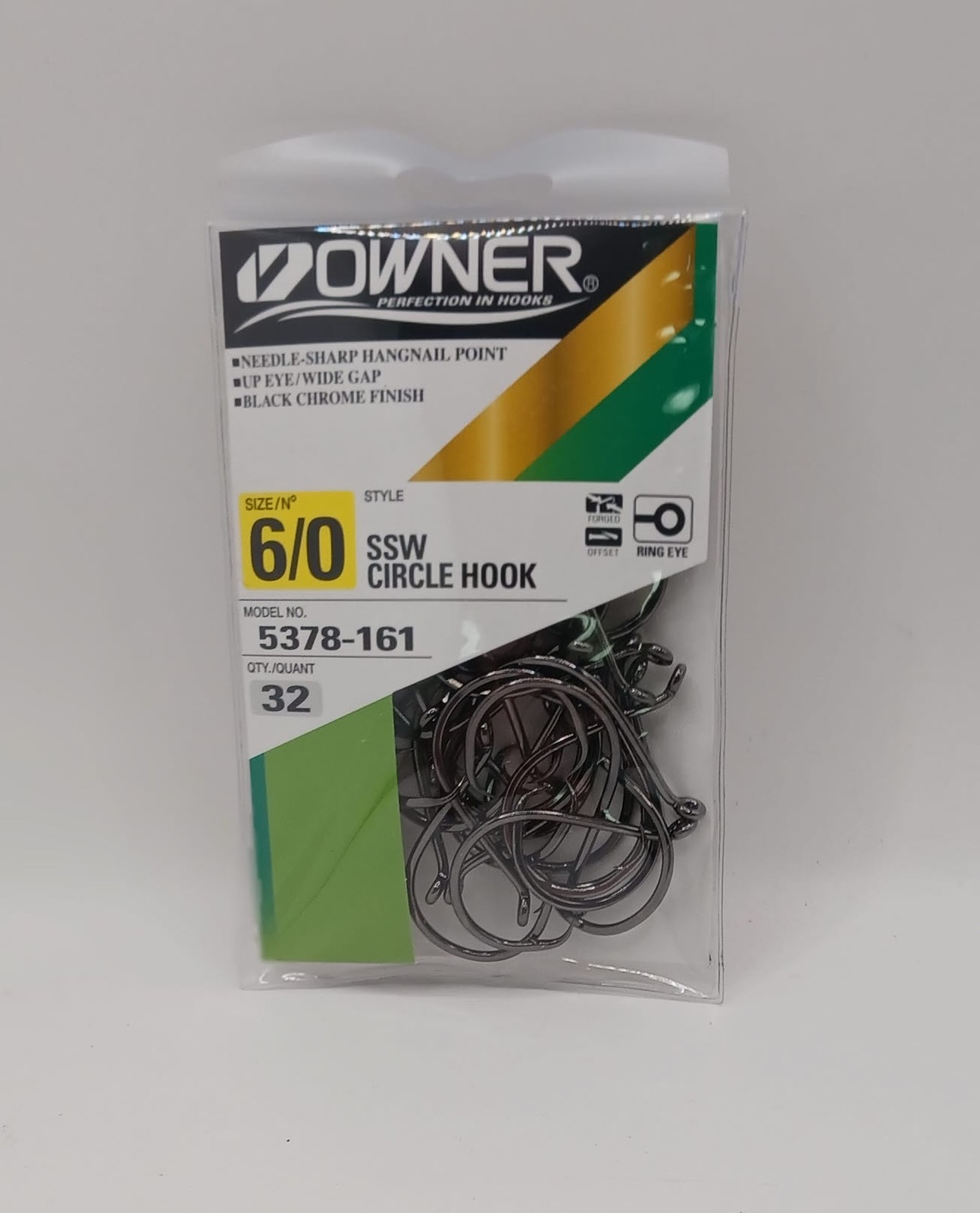 Owner 5378-161 SSW Circle Hook Up-Eye Offset Med Shank Hangnail Point 6/0 32Ct