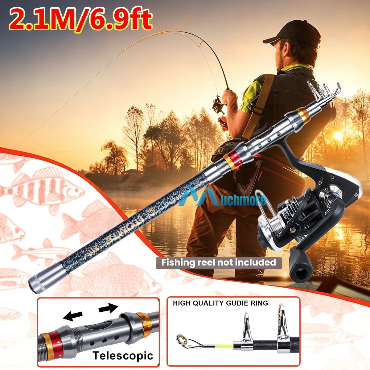 Carbon Fiber Telescopic Fishing Rod Travel Portable Spinning Pole Sea Freshwater