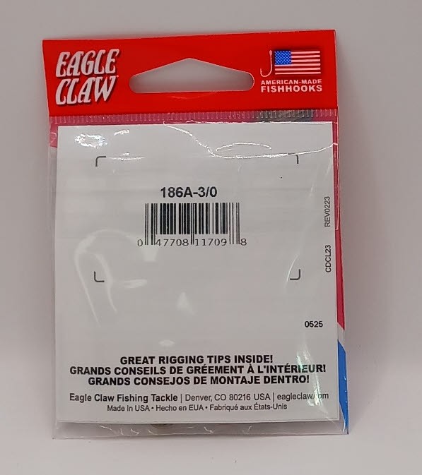 Eagle Claw 186AH-3/0 Baitholder Hook w/ Barbs Bronzed Ringed Eye Offset 10CT