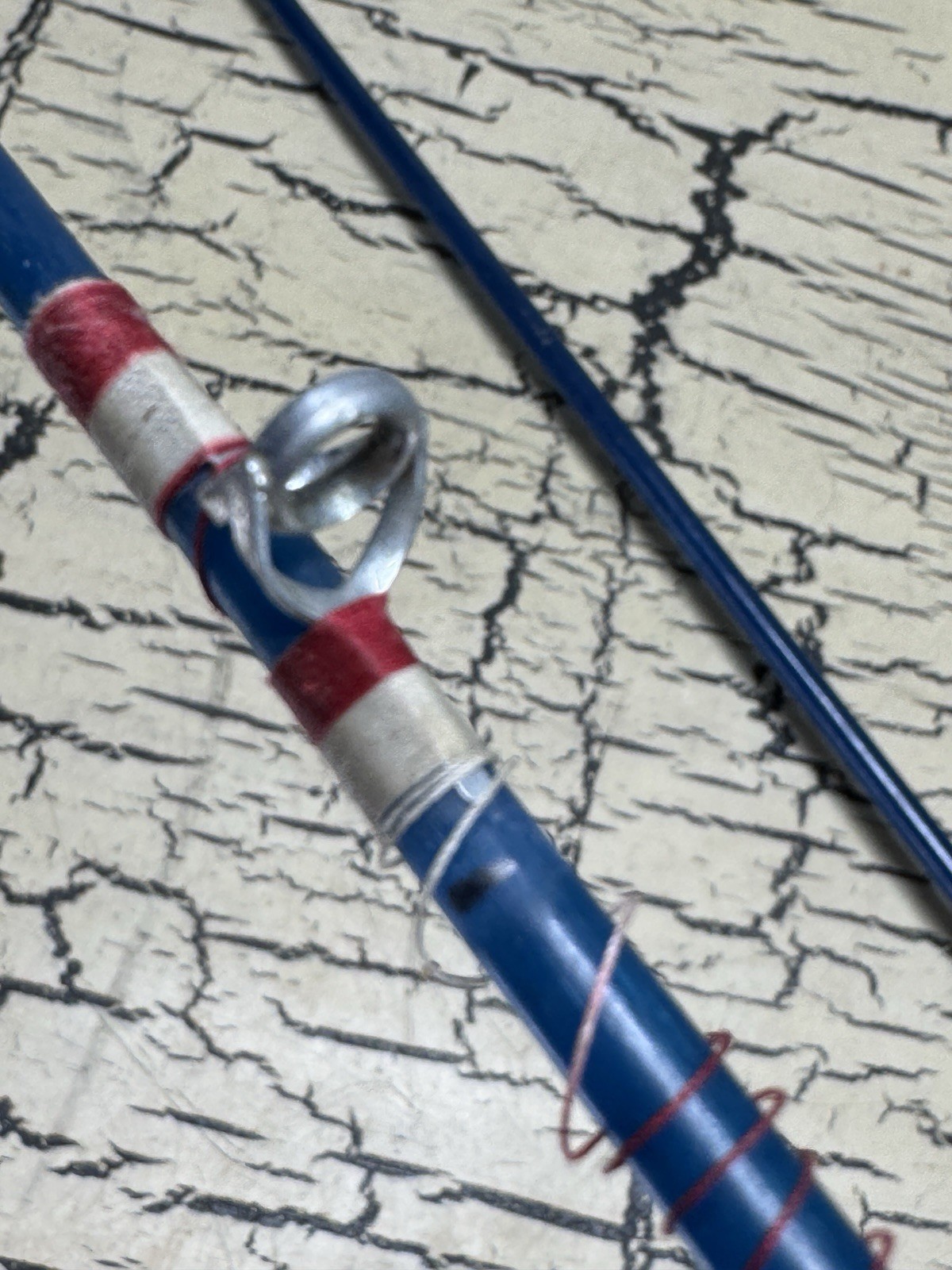 VTG Blue Fiberglass Fly Fishing Rod 2-pc Retro Red White Wraps 6ft Unmarked Rare