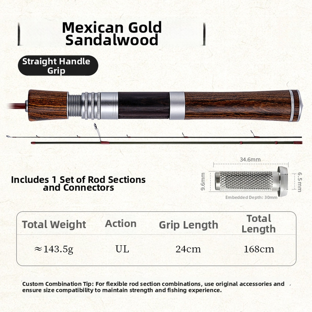 Portable Solid Wood Handle Fishing Rod 168cm UL Light Stream Rod for Bass Trout