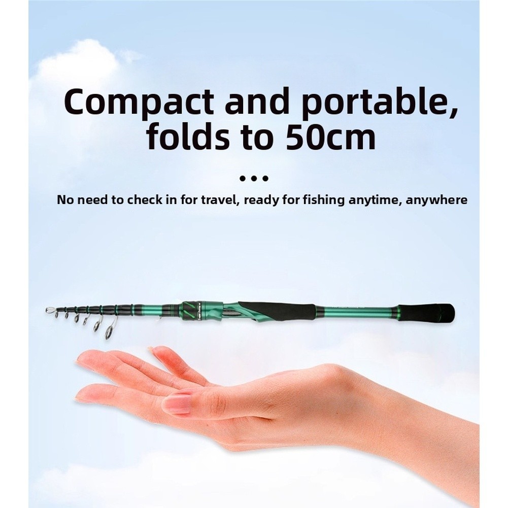 Compact Carbon Fishing Rod M Hard Action 50cm Folded 1.8m 2.1m 2.4m Extended