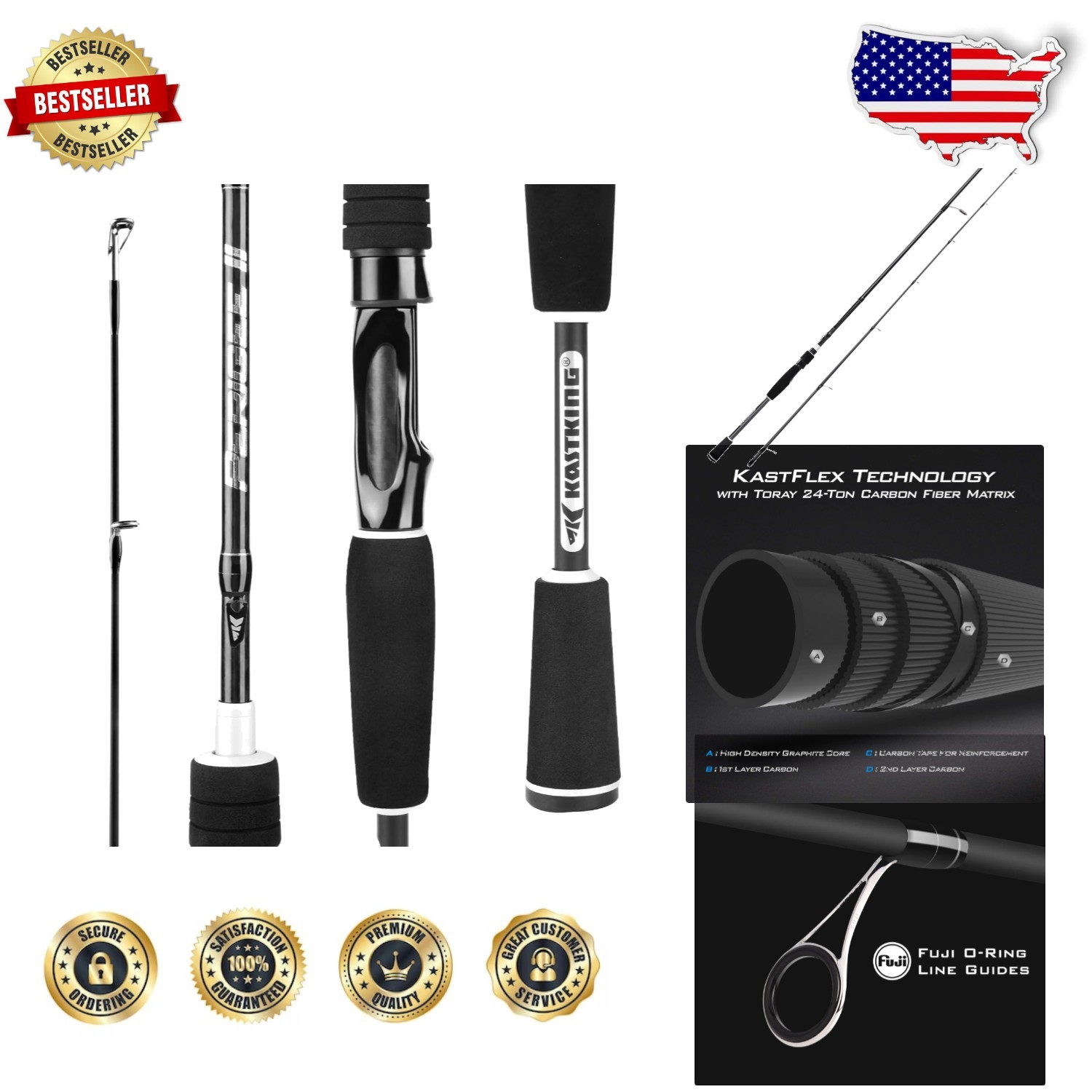 Perigee II 7′ MH Fast Carbon Fiber Spinning Rod – Fuji Guides, 2pc, Bass/Salmon