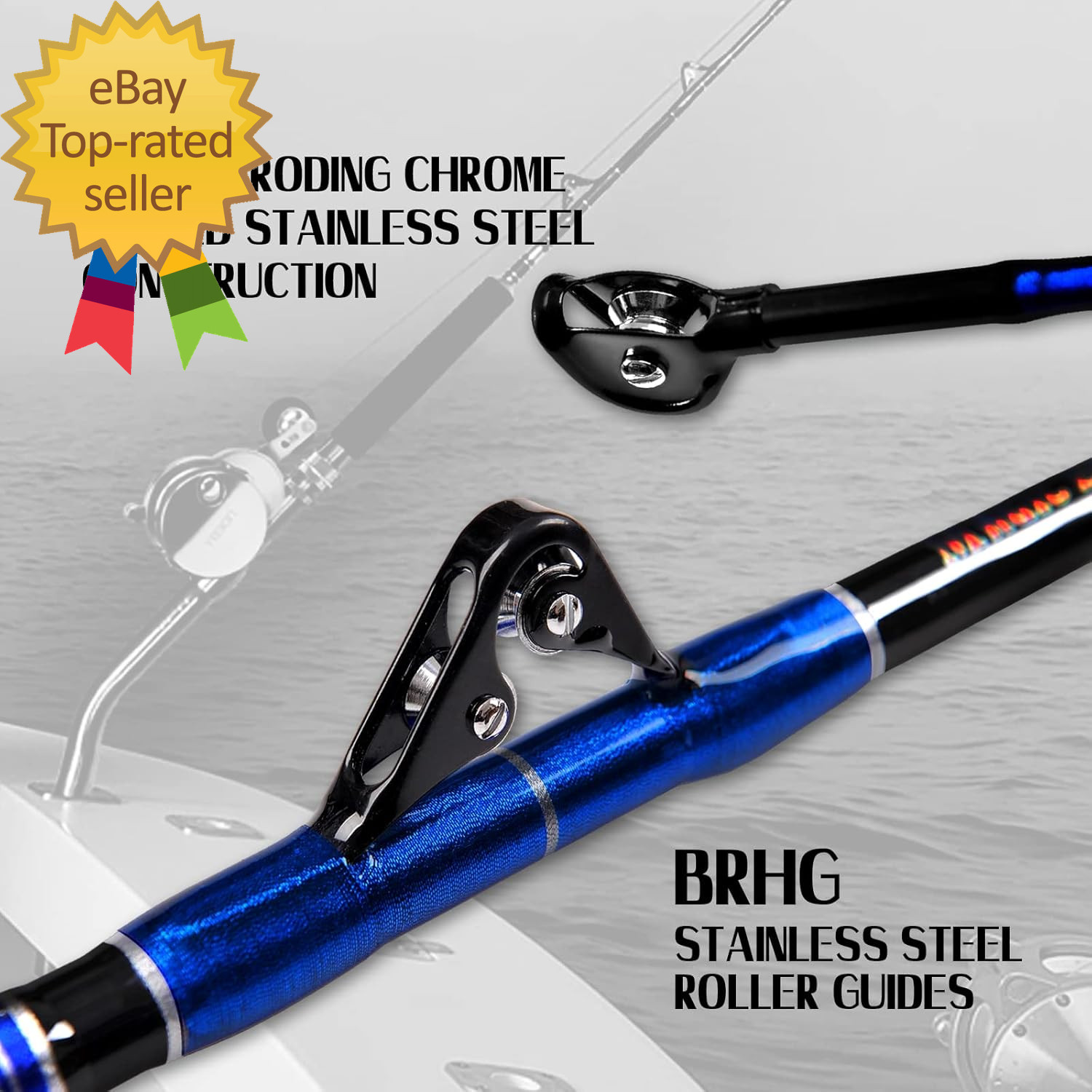 2-Piece Saltwater Offshore Heavy Bent/Straight Butt Trolling Rod Fishing Roller