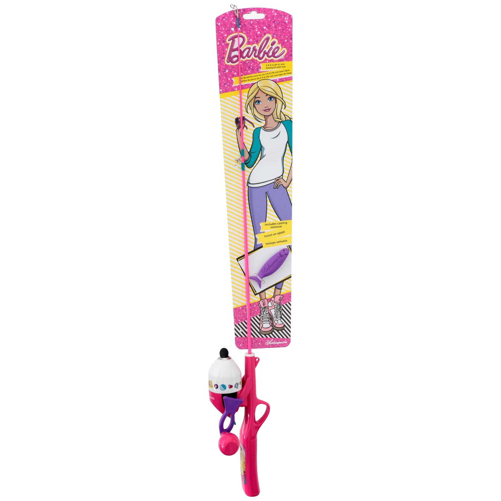 Barbie Shakespeare Button Spincast Fishing Pole Starter Kit 2’6″ with Minnow
