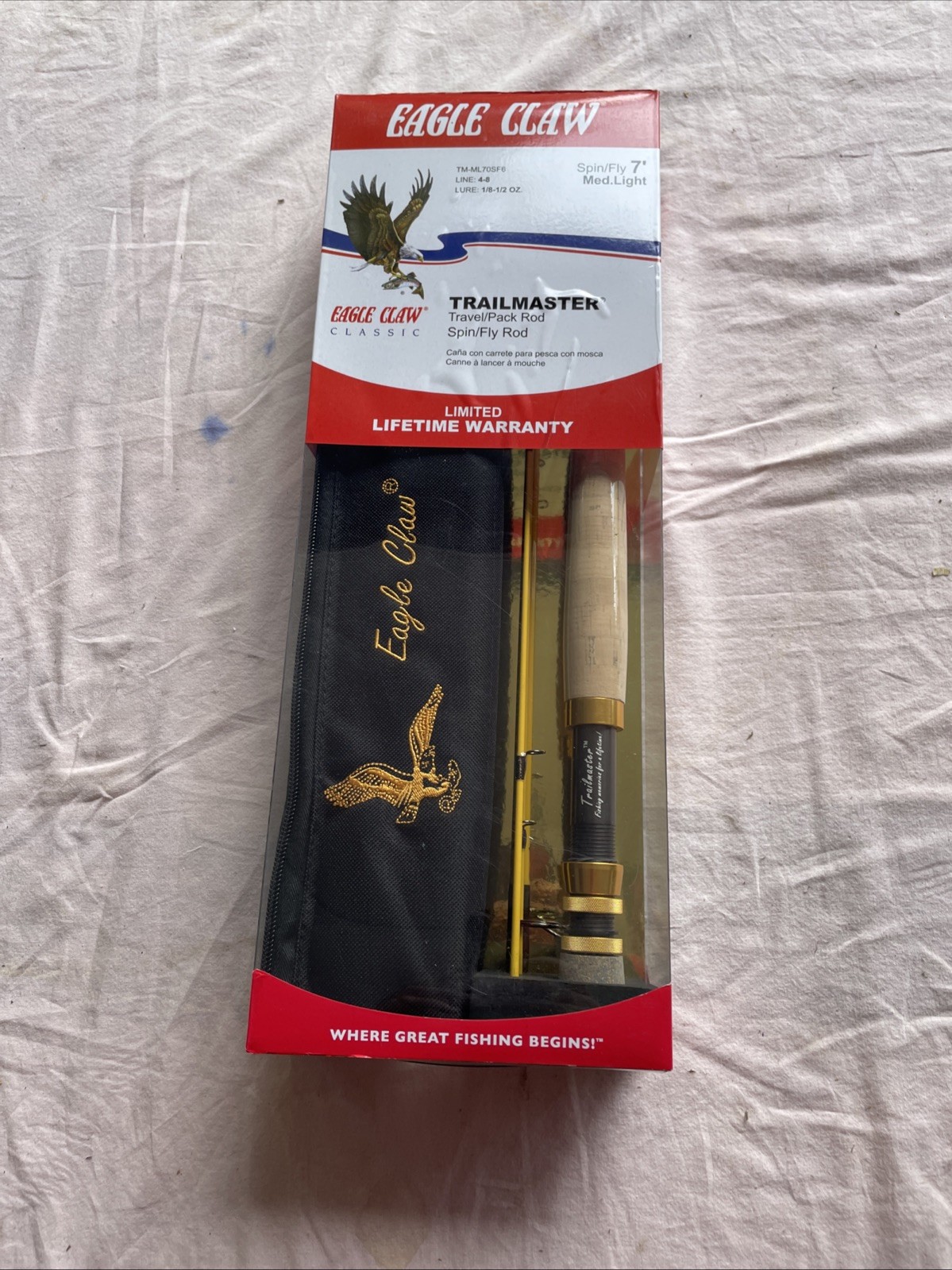 NEW Eagle Claw Trailmaster 7’ Spin Fly Travel Rod Multi Piece Pack Pole Case NIB