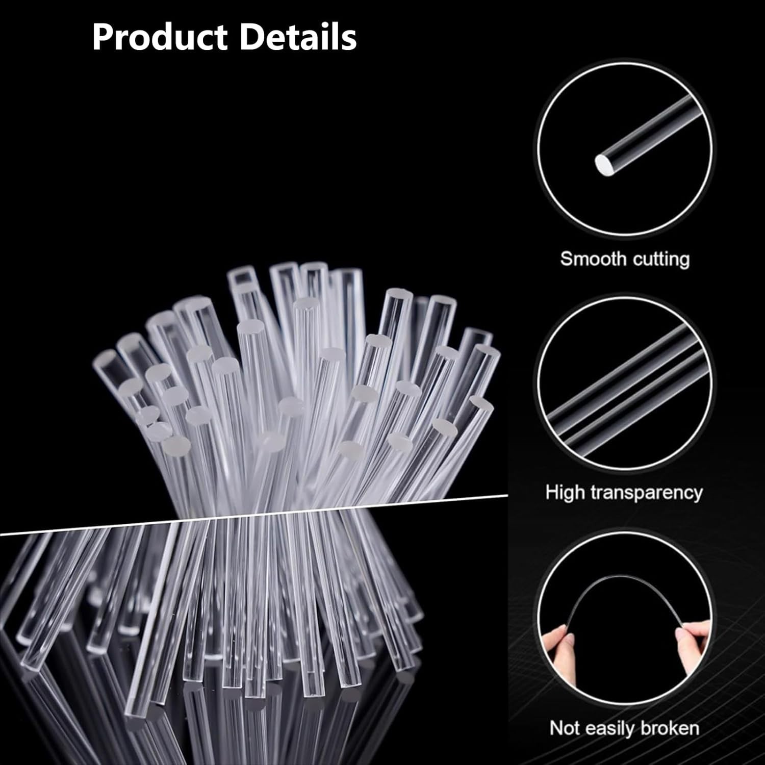 100 Pcs Clear Acrylic Sticks, 3mm Diameter for Cake Toppers and DIY Projects