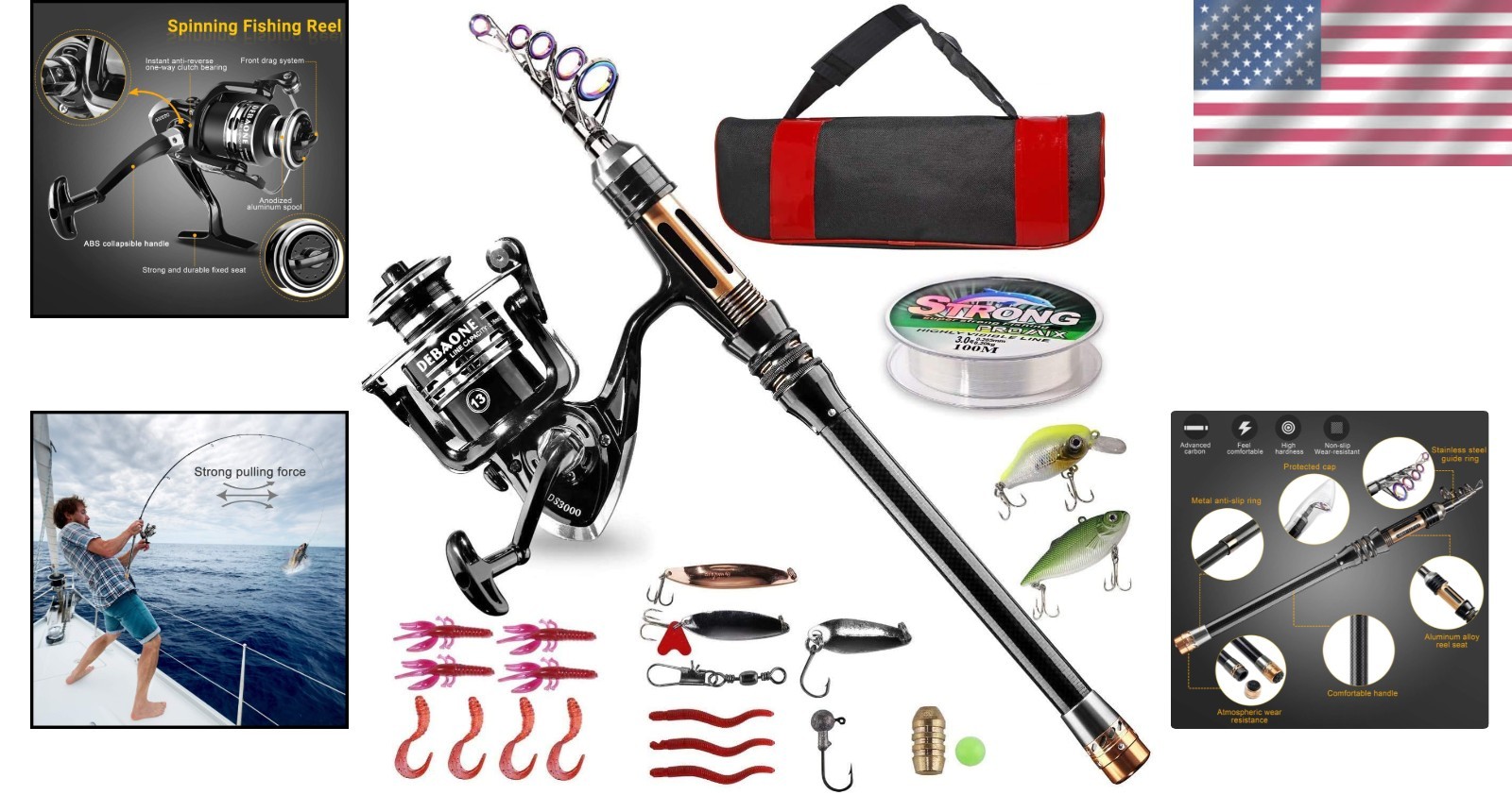 Complete Fishing Gear Set: 2.1m Telescopic Rod, Reel & More, For All Levels