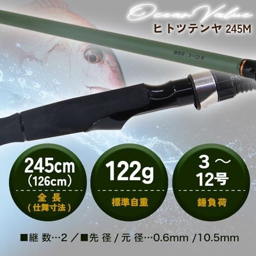 Ocean Hitotsutenya 245M Boat Fishing Rod, 2-piece, 126cm folded, 3-12lb