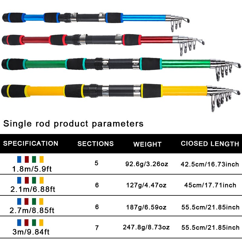 1.8M-3.0M Telescopic Fishing Rod Lightweight Fishing Rod Spinning Fishing Pole