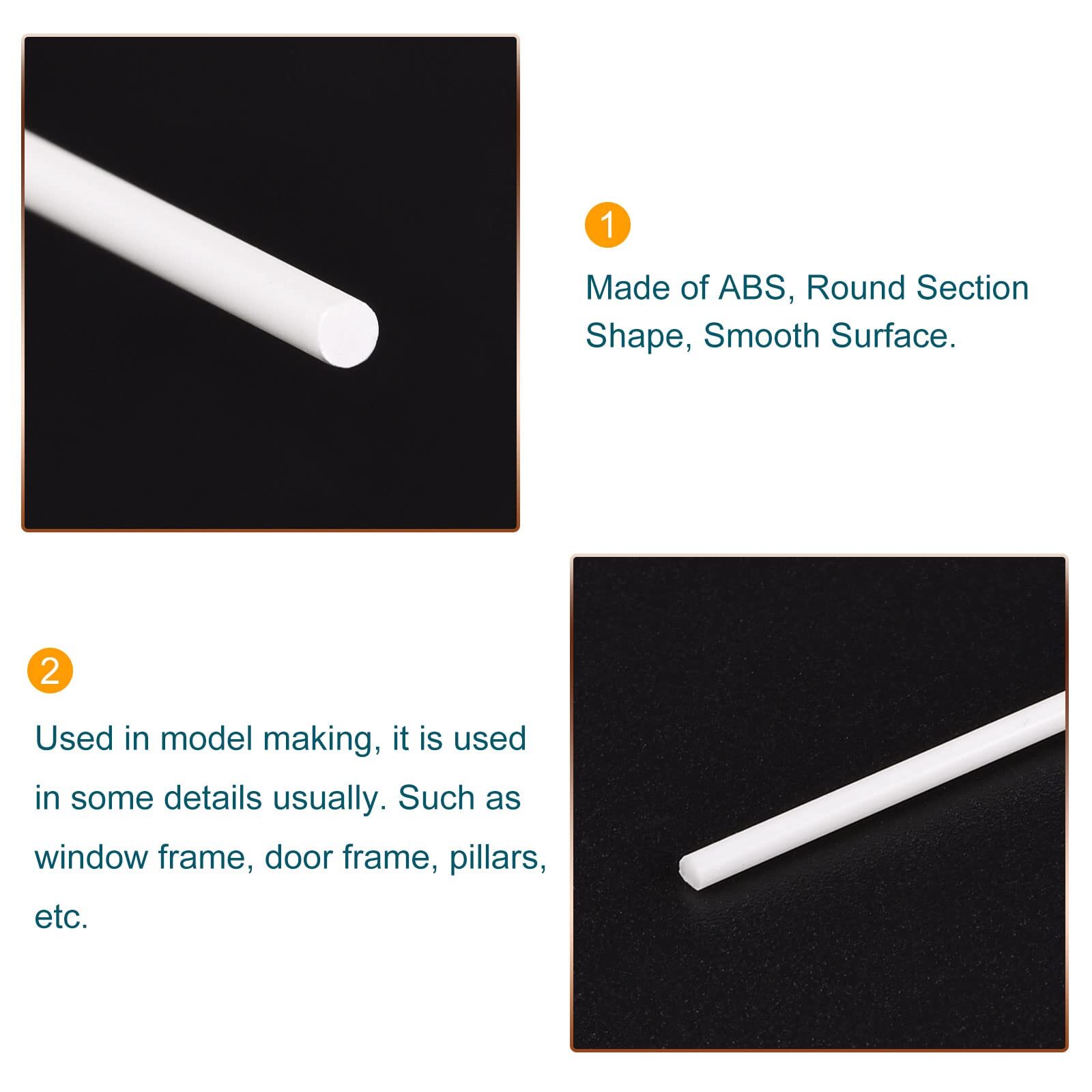 ABS Plastic Rod Round Solid White Bar 2mmx250mm for DIY Model Material Archit…
