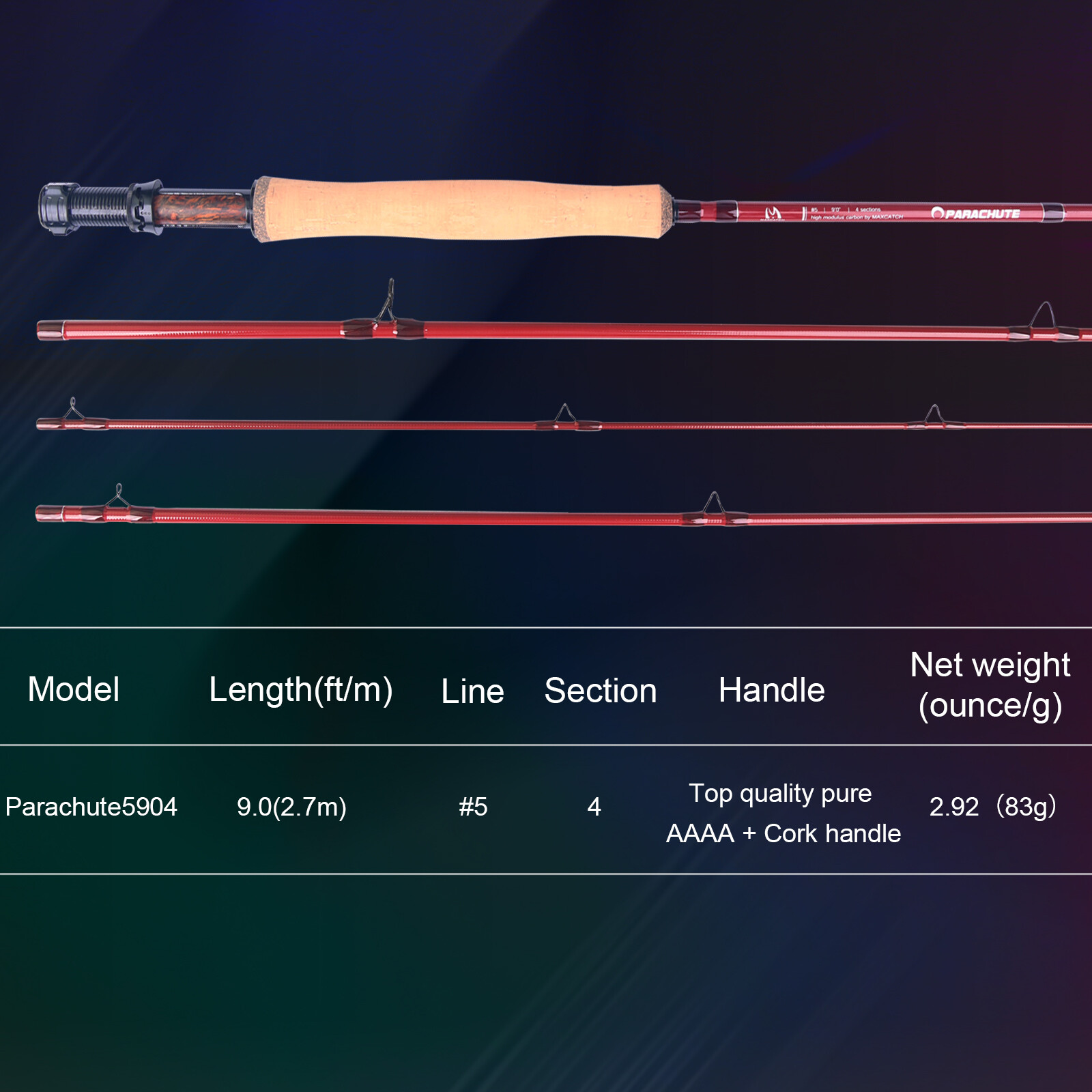 PARACHUTE 5WT 9FT Fast Action 40T IM12 Carbon Fly Fishing Rod with Rod Tube
