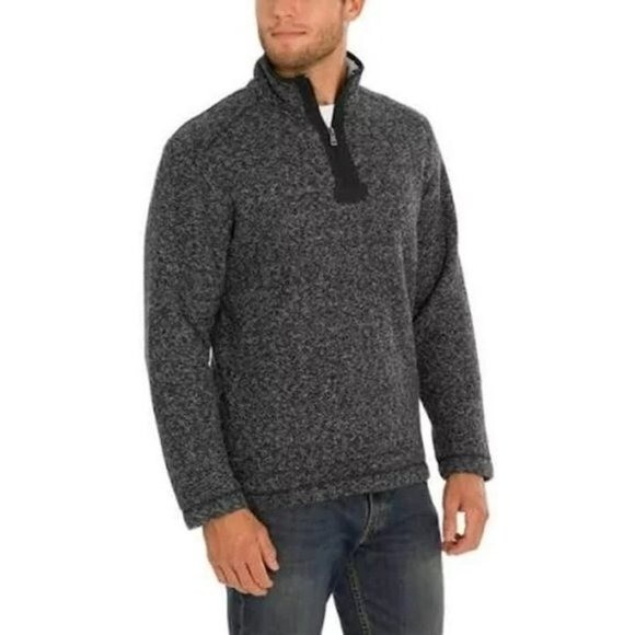 Orvis Dark Gray Brighton Knit Sherpa Lined Quarter Zip Pullover L