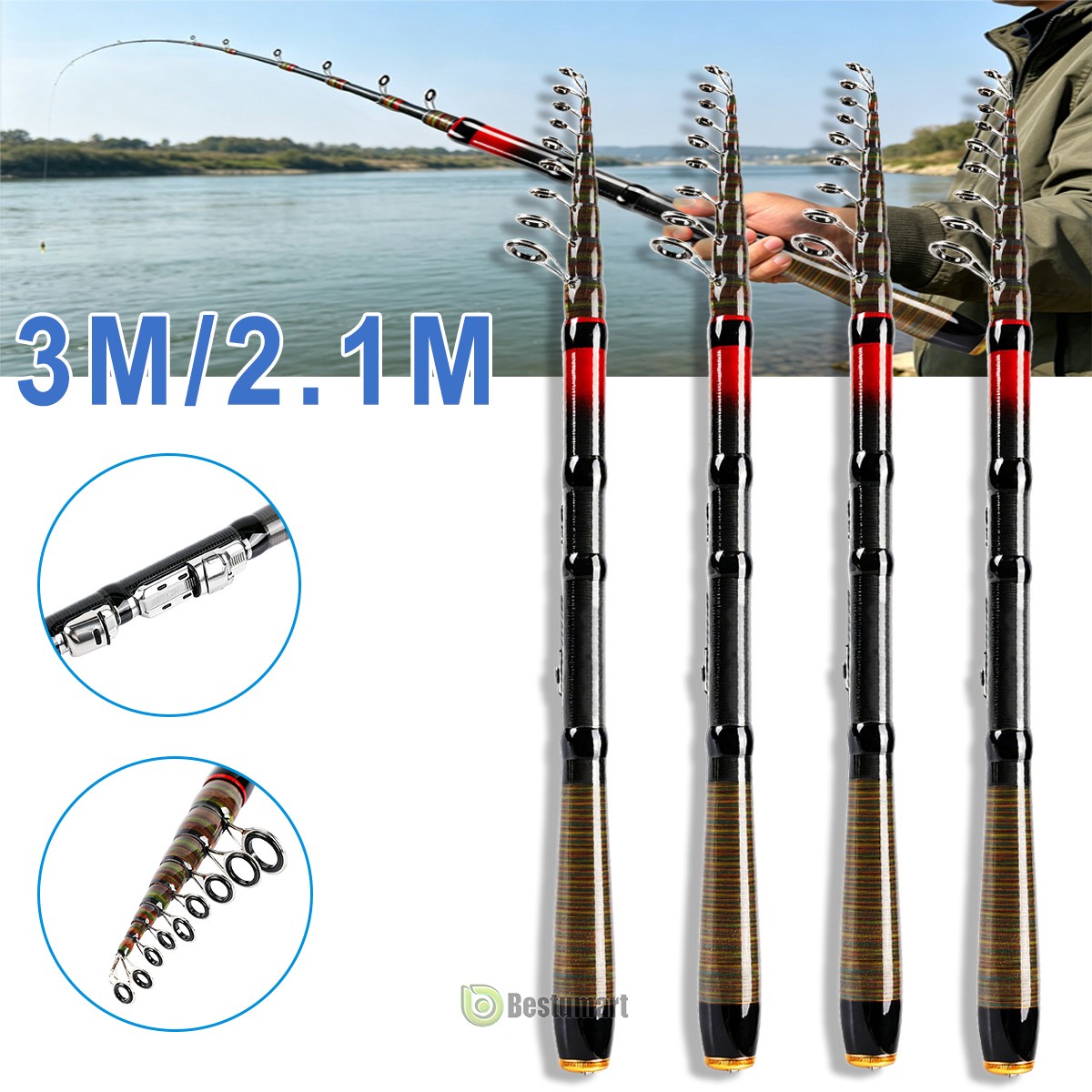 3.6M Fishing Rod Ultralight Carbon Fiber Telescopic Portable Sea Spinning Pole