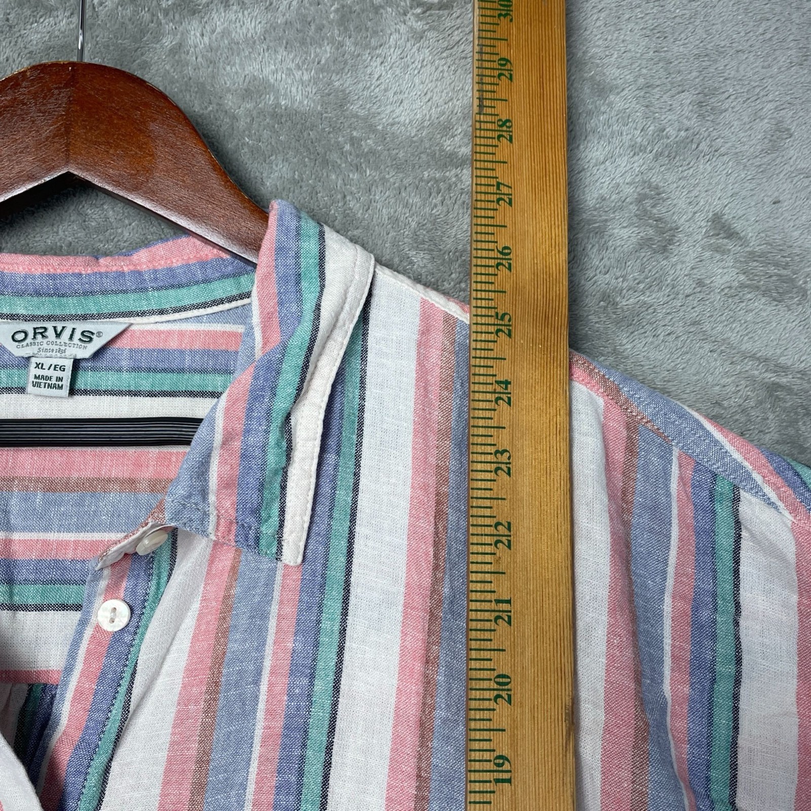 NWOT Orvis Women’s XL Button-Up Shirt Striped Linen Blend Short Sleeve i1992