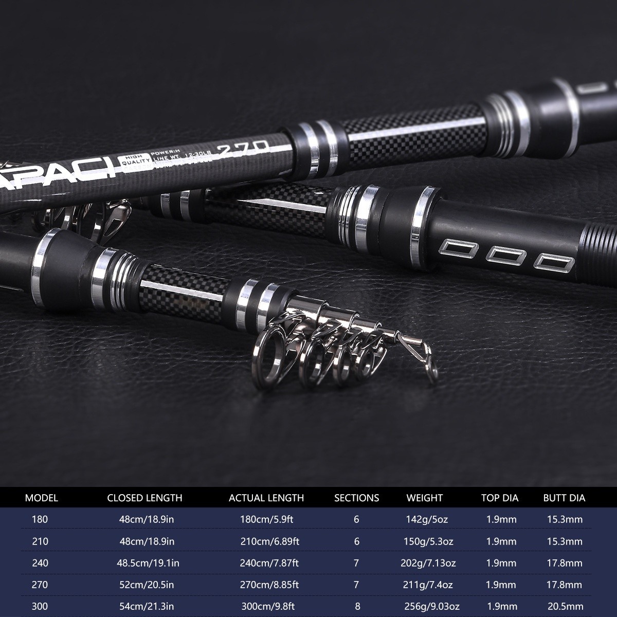 1.8M-3.0M Portable Telescopic Carbon Fiber Spining Rod Fishing Rod Sea Rod