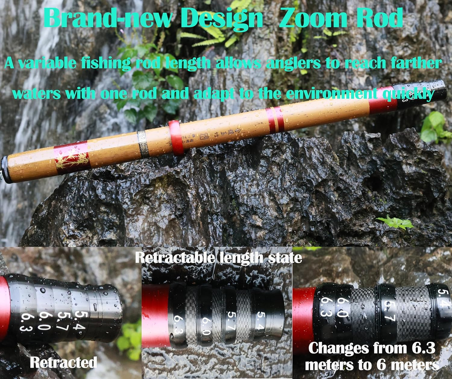 Telescopic Rod Kit Tenkara Fishing Rod Kit 20Ft-Zoom Stream 4 Lengths Collapsibl