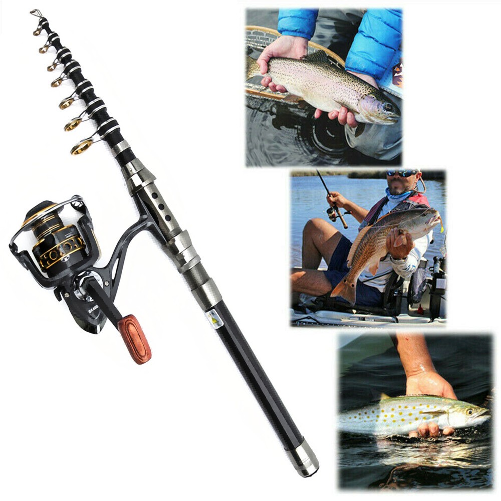 Carbon Fiber Telescopic Fishing Rod Pole Reel Combo Sea Saltwater Freshwater