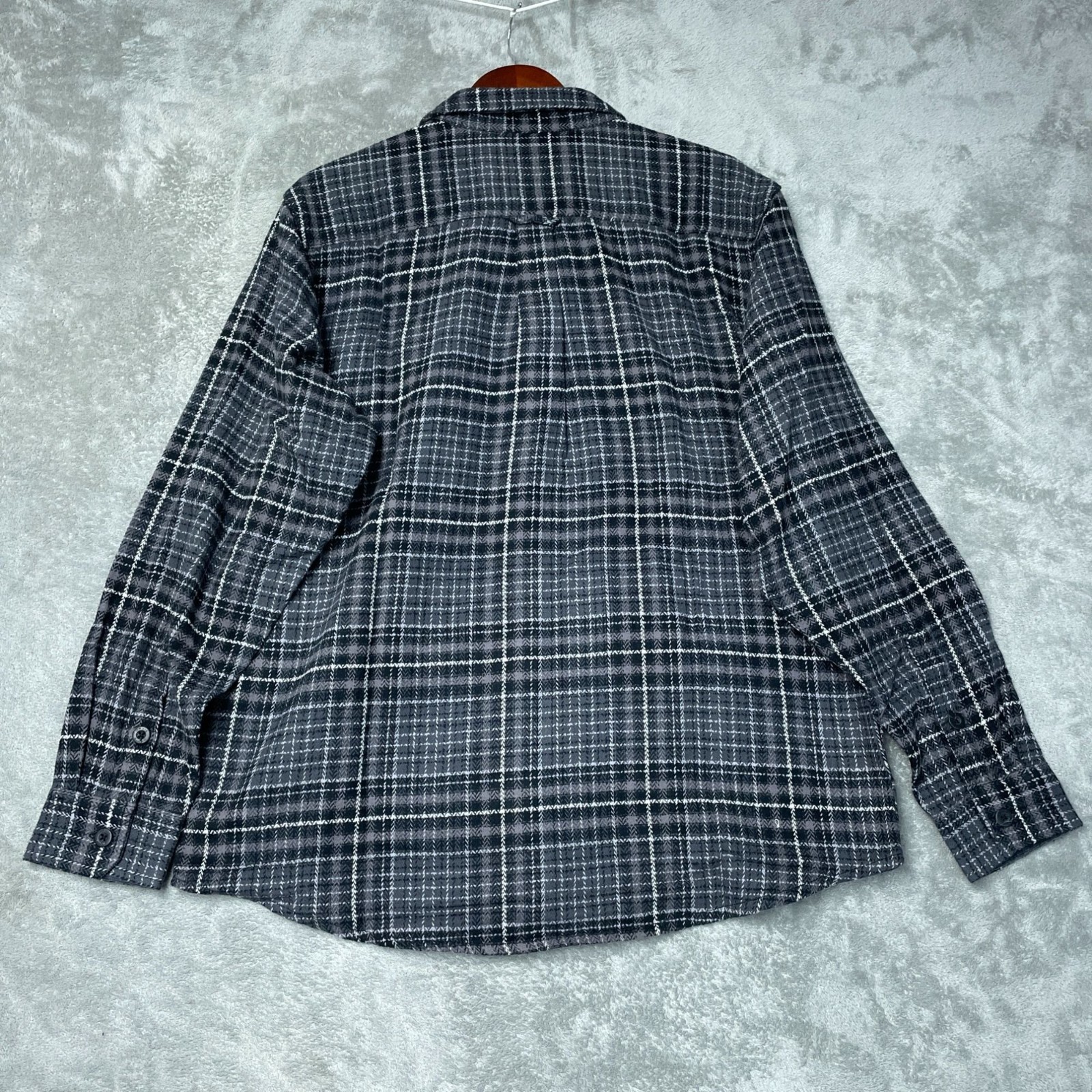 NWT Orvis Men’s L Gray Plaid Button-Up Shacket Flannel Side Pocket e1725