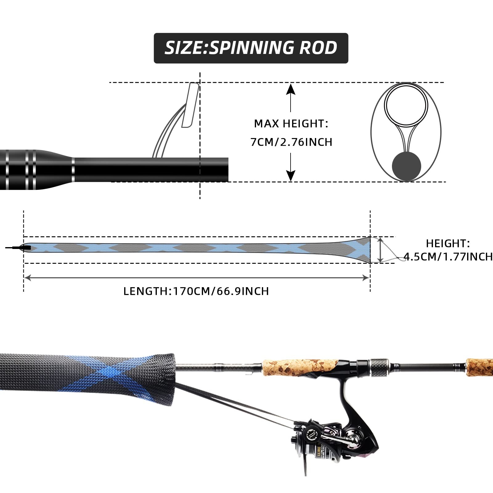 SF Fit Spinning Rod 6-1/2 FT to 7-1/2 FT, 6pcs-fit Rod-six Colors