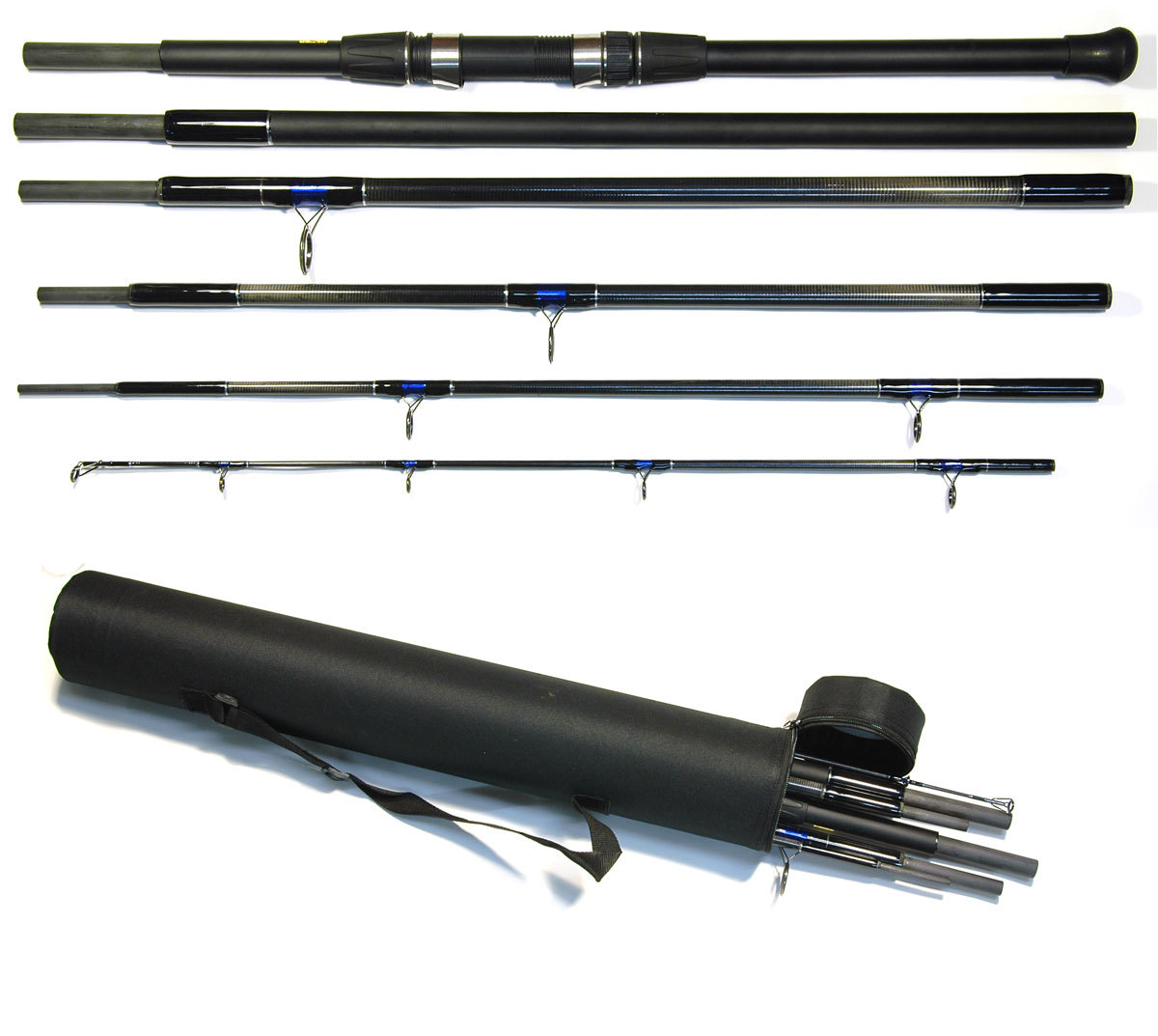 BISON 6 SECTION TRAVEL BEACH CASTING SURF OR BASS FISHING ROD IN CORDURA TUBE