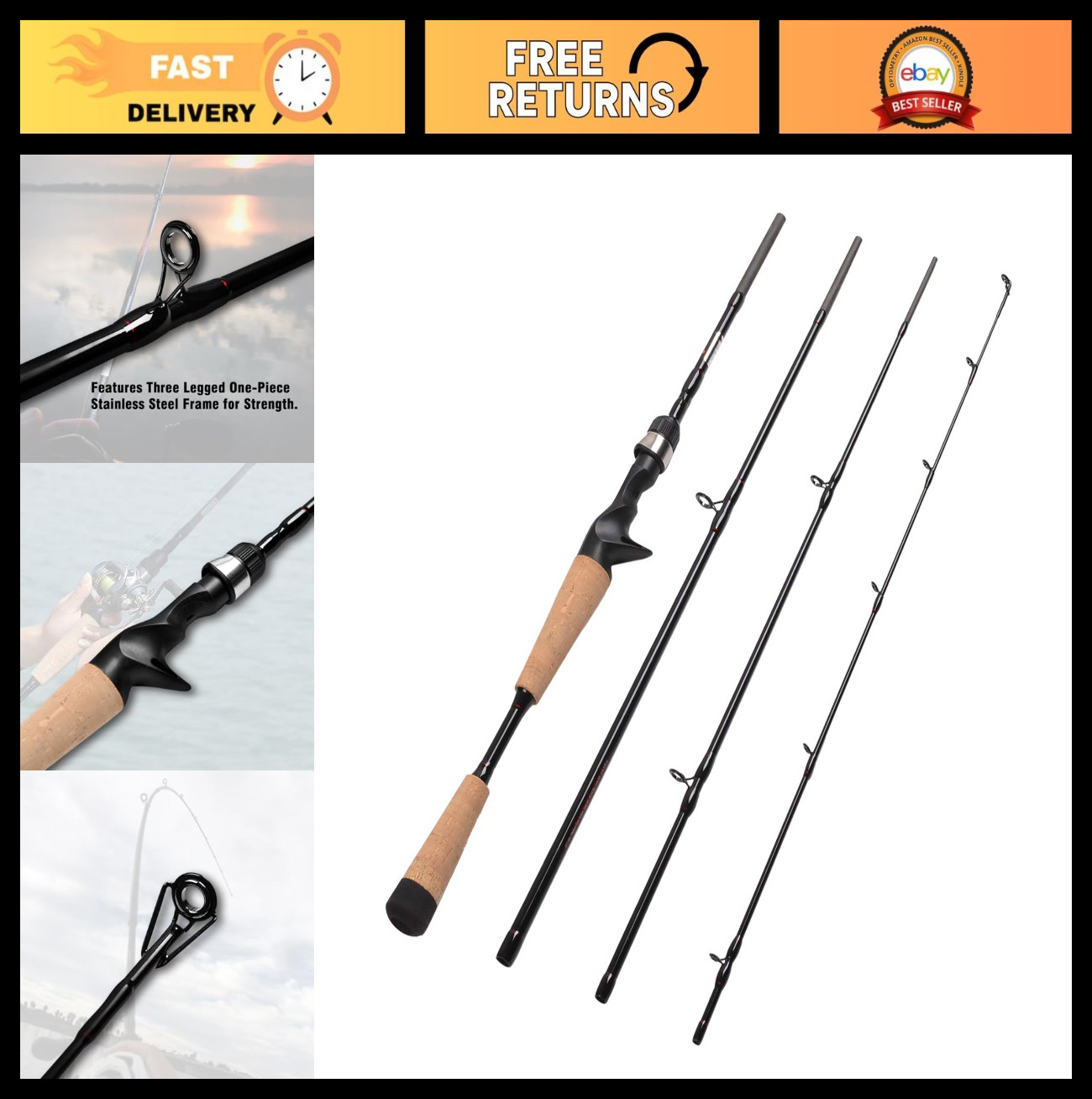 4-Piece Portable Carbon Casting Fishing Rod Set – Lightweight Baitcaster for Tra