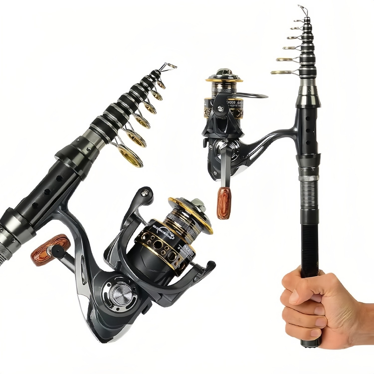 71″ Carbon Fiber Telescopic Fishing Pole Rod Reel Combo Sea Saltwater Freshwater