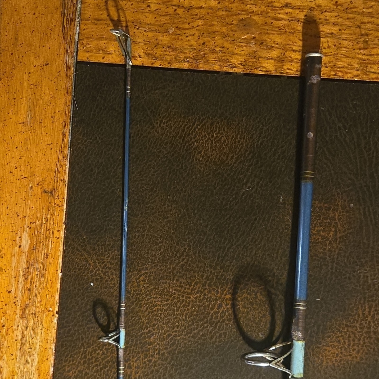 Blue Fishing Rod 2-Piece Cork Handle Full Grip Metal Guides Unisex Adults