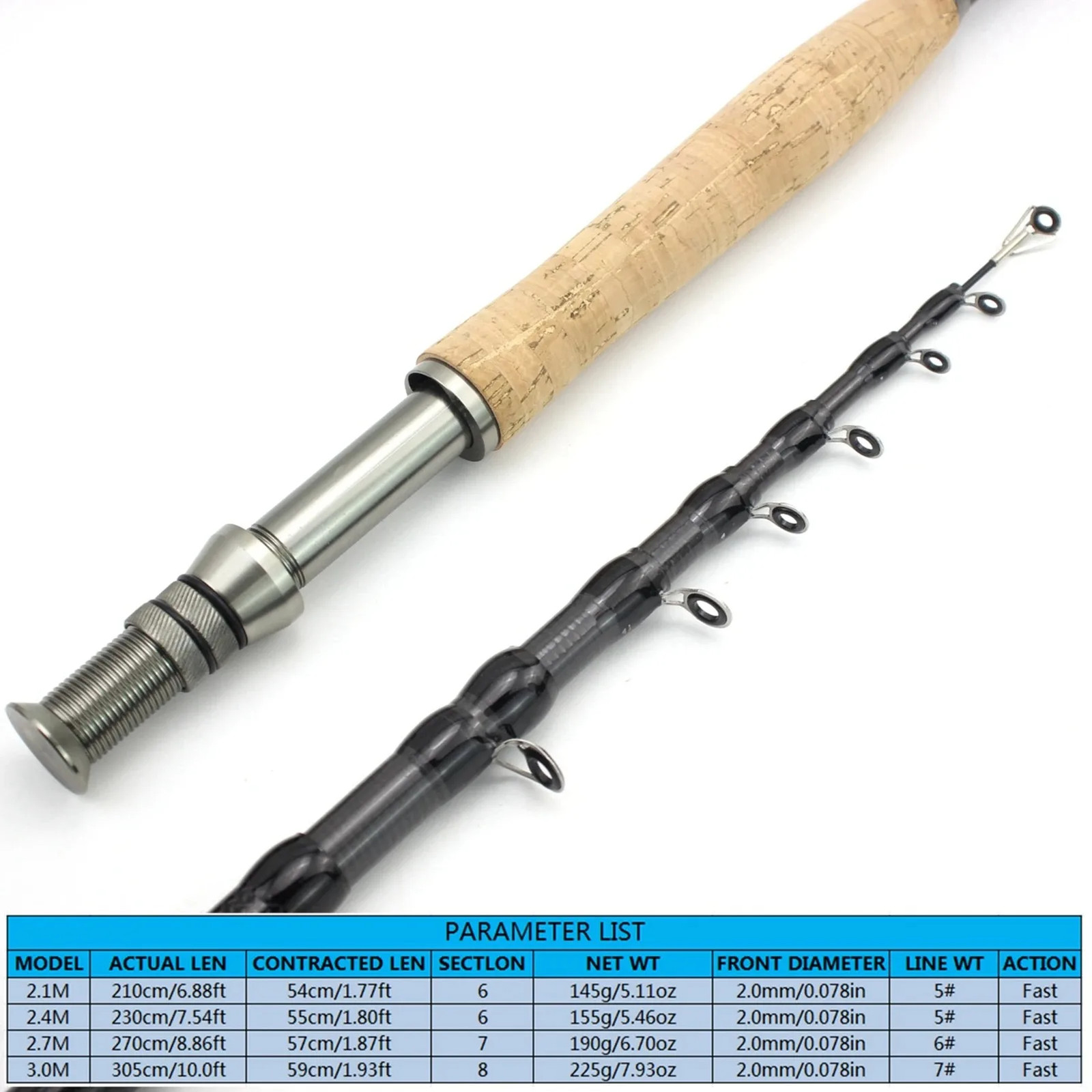 2.1M3.0M Metal Wheel Base Telescopic Fly Fishing Rod Portable Carbon Fast Action