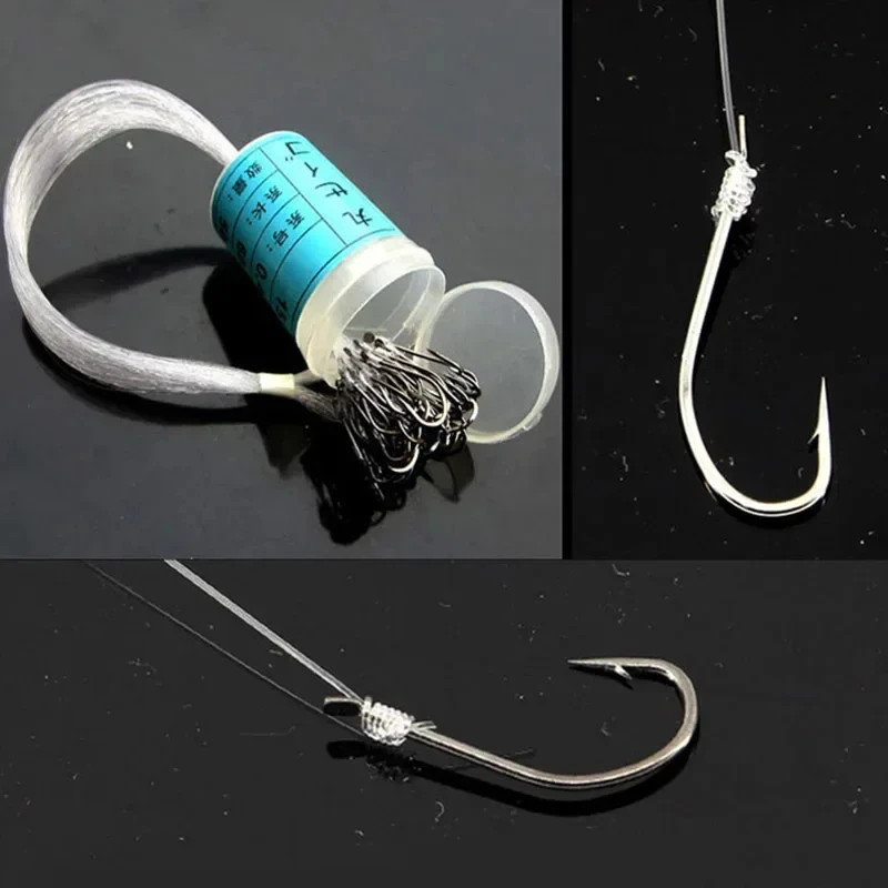 50pcs Barreled Fishing Hooks Sharp Thorns Durable Thread Binding Freshwater Salt