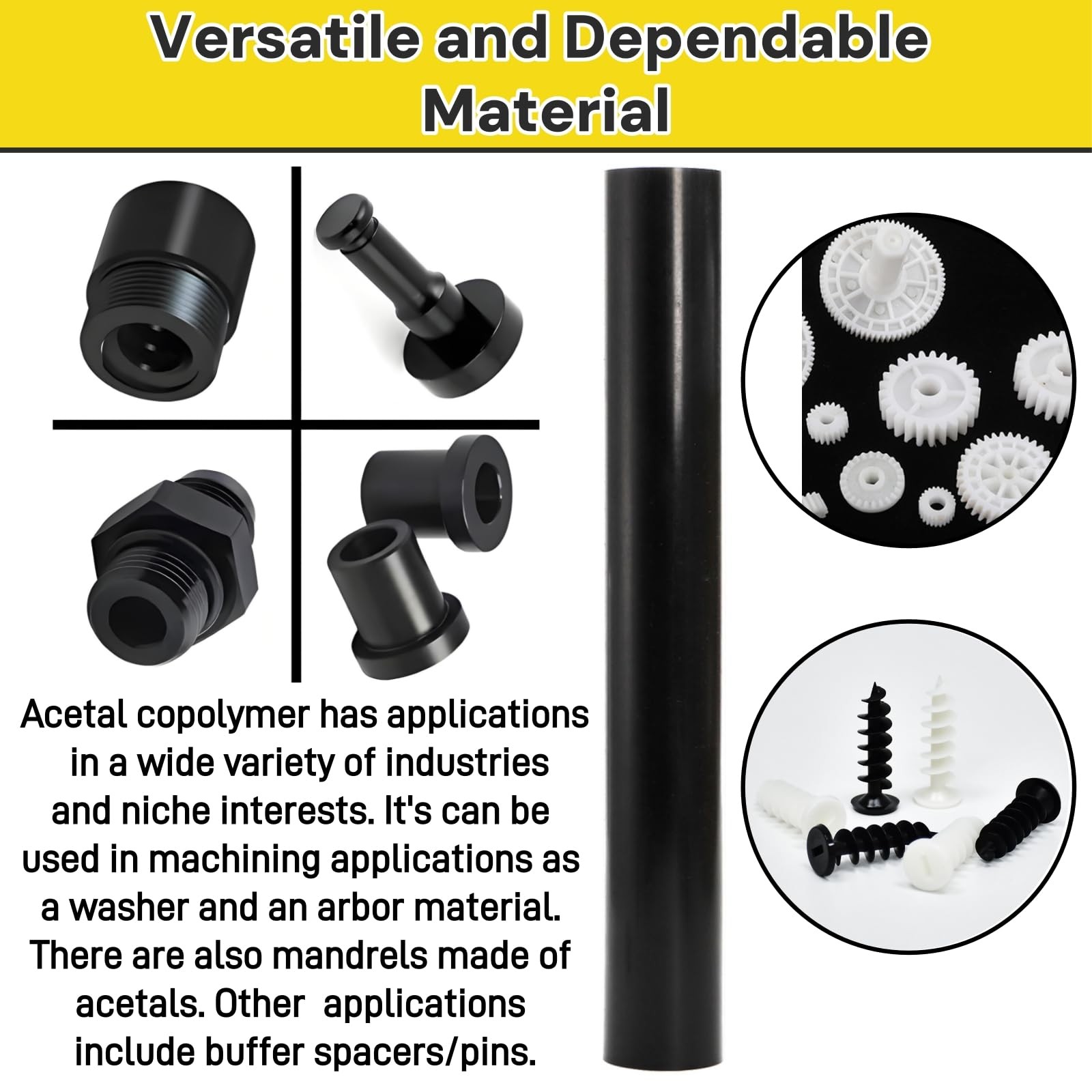 2 PCS 1.6×11.9 Inch Round Acetal Copolymer Rods Black POM Plastic Bar Stock