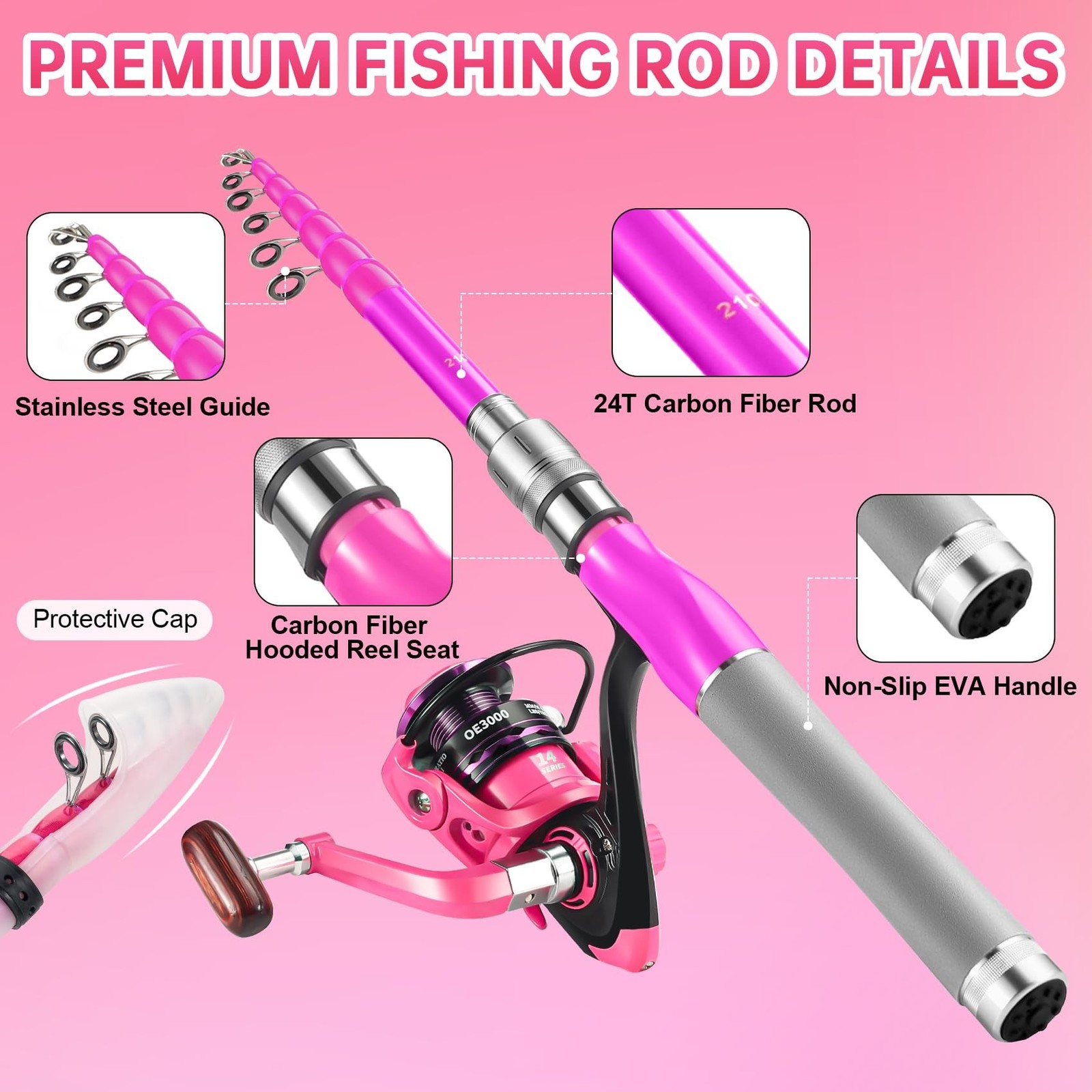 Fishing Rod and Reel Combos, Carbon Fiber Telescopic Fishing Pole Kit with Sp…