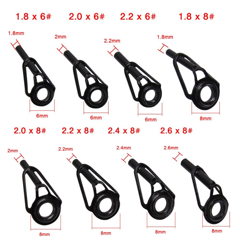 96g 10*8*3cm Fishing Guide Tips Tips Mixed Size Black Guides Line Rings