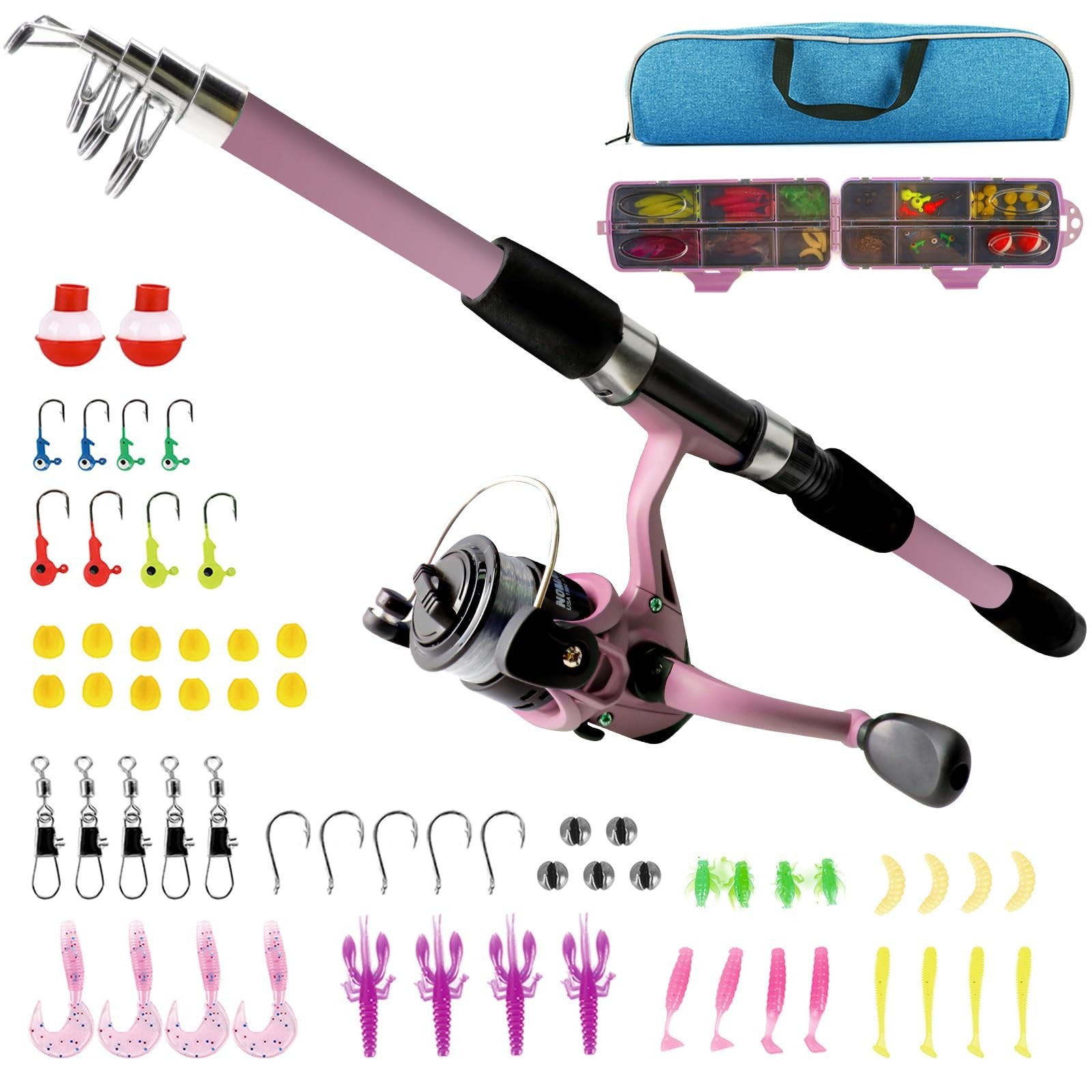 Kids Fishing Pole Set, Portable Telescopic Fishing Rod and Reel Combo for for…